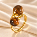 Tiger Eye Double Stone Adjustable Ring – 18K Gold Plated Fashion Ring SPOT US Size 8