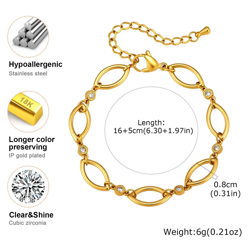 Geometric Link Bracelet | 18K Gold Plated Stainless Steel CZ Link Chain Bracelet SPOT