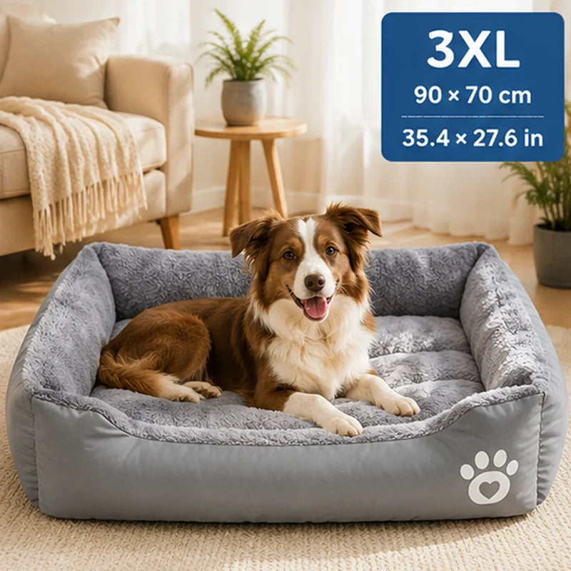 Soft Square Dog Sofa Bed – Warm Washable Pet Cushion Pet Sofa Bed SPOT Gray-90x70cm