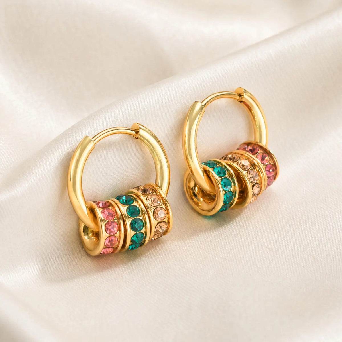 18K Gold Plated Multicolor CZ Huggie Hoop Earrings for Women Hoop Huggie Earrings SPOT