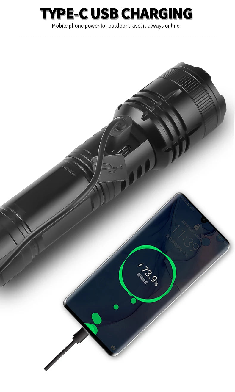 XHP70 Zoomable LED Flashlight – Digital Display, 500m Beam LED Flashlight SPOT