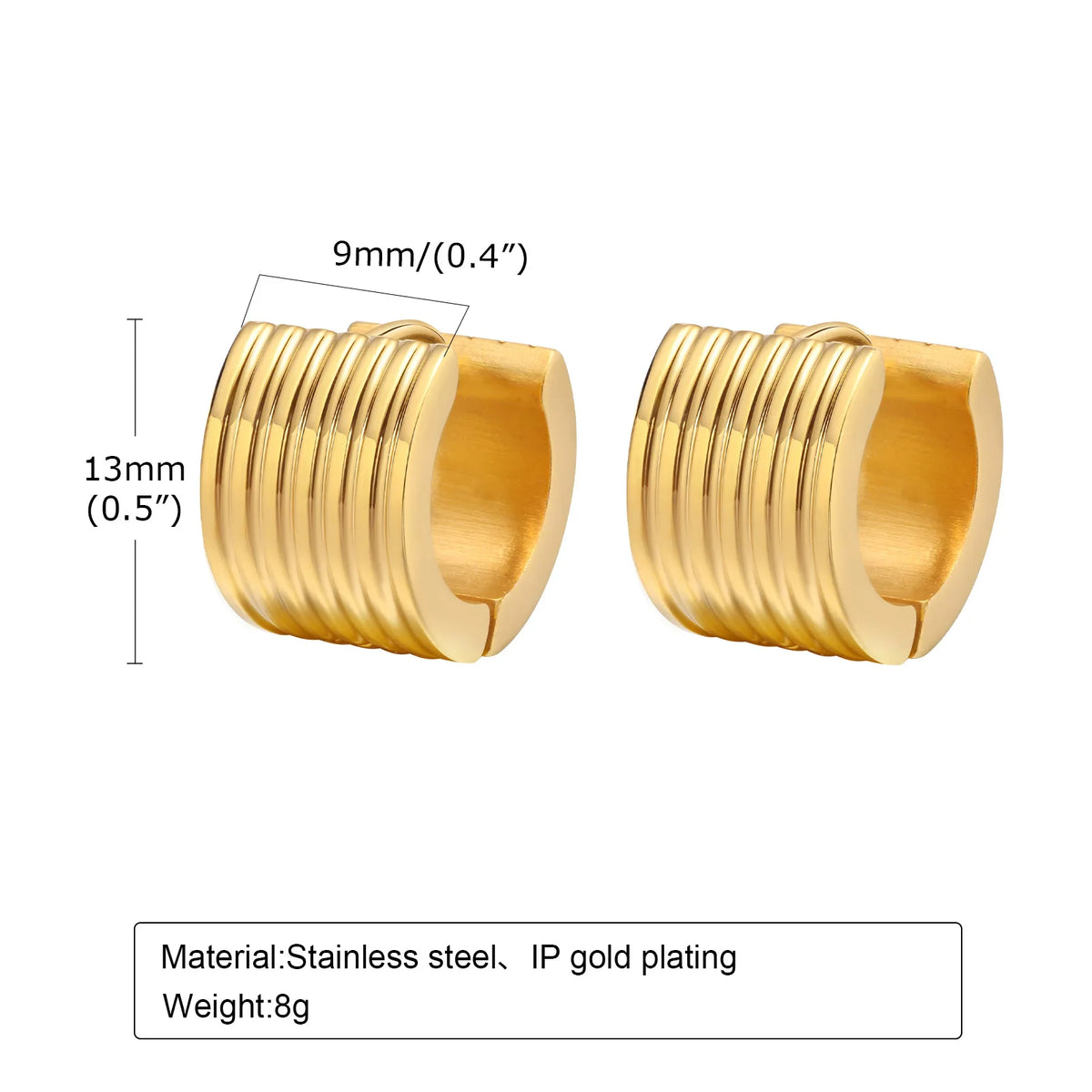 Ribbed Gold Hoop Earrings – Stainless Steel Huggie Hoops Hoop Earrings SPOT