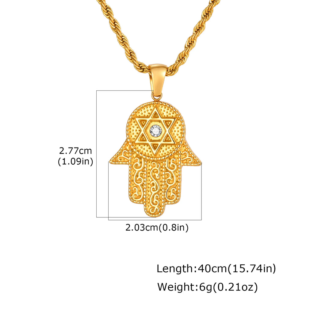 Hamsa Hand Star of David Necklace – 18K Gold CZ Pendant Pendant Necklace SPOT PN-2337G 24 inch