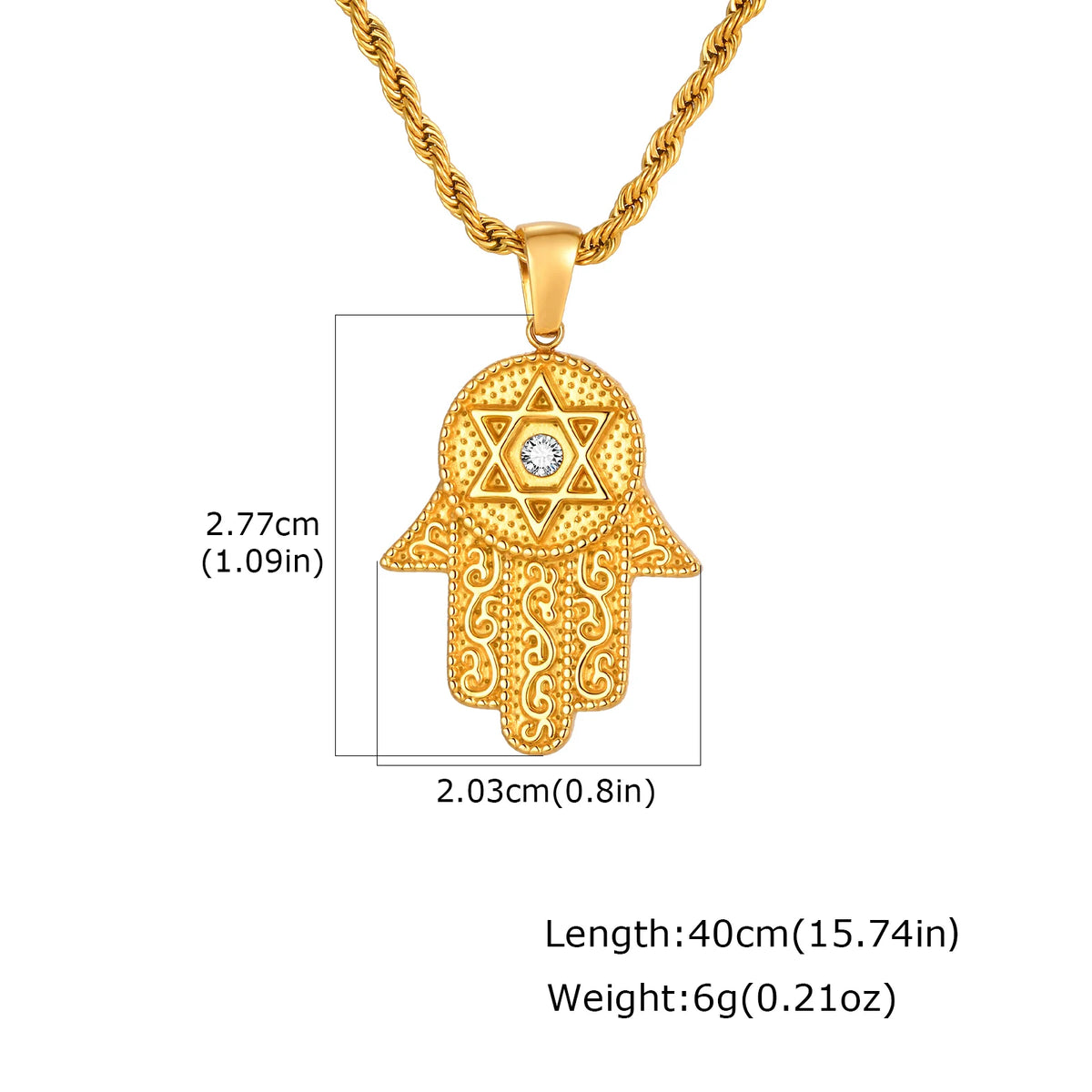 Hamsa Hand Star of David Necklace – 18K Gold CZ Pendant Pendant Necklace SPOT PN-2337G 24 inch