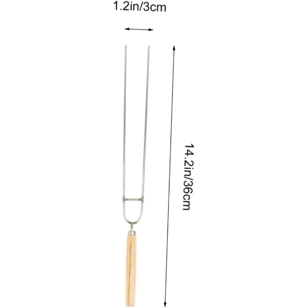 Stainless Steel BBQ Double Prong Skewers | Wood Handle Grill Fork BBQ Grill Skewers SPOT