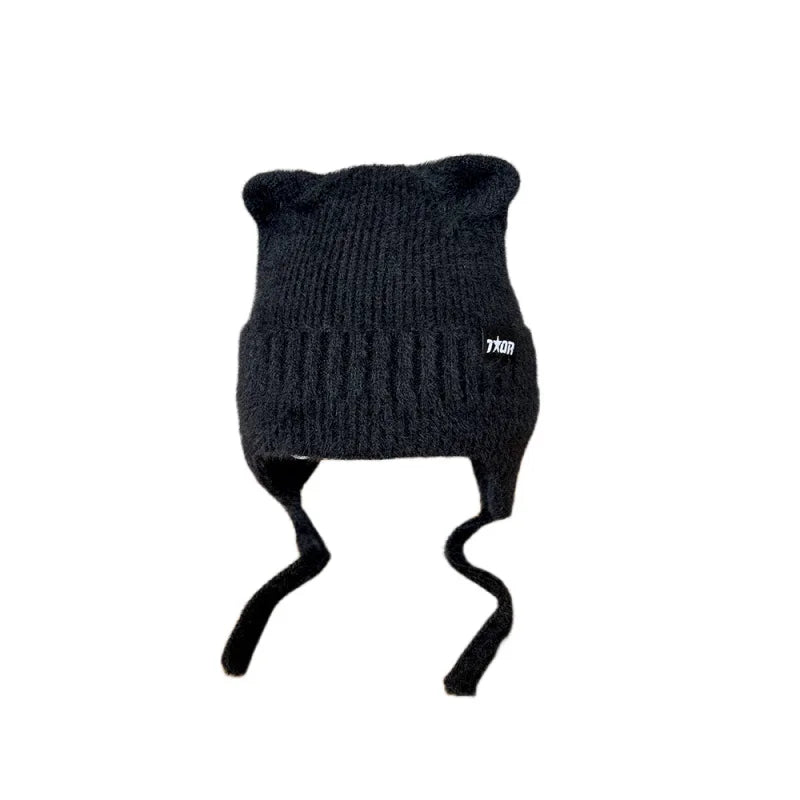 Cat Ear Knitted Beanie Hat – Soft Windproof Winter Cap Knitted Beanie Hat SPOT