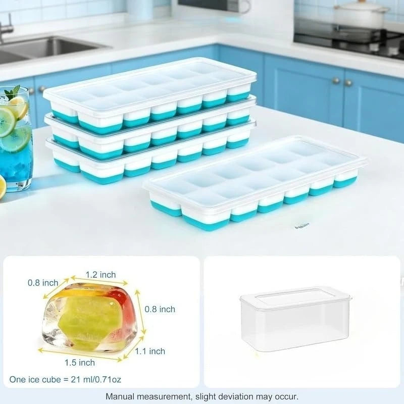 4-Pack Silicone Ice Cube Trays with Lid, Bin & Scoop Ice Cube Tray Set SPOT
