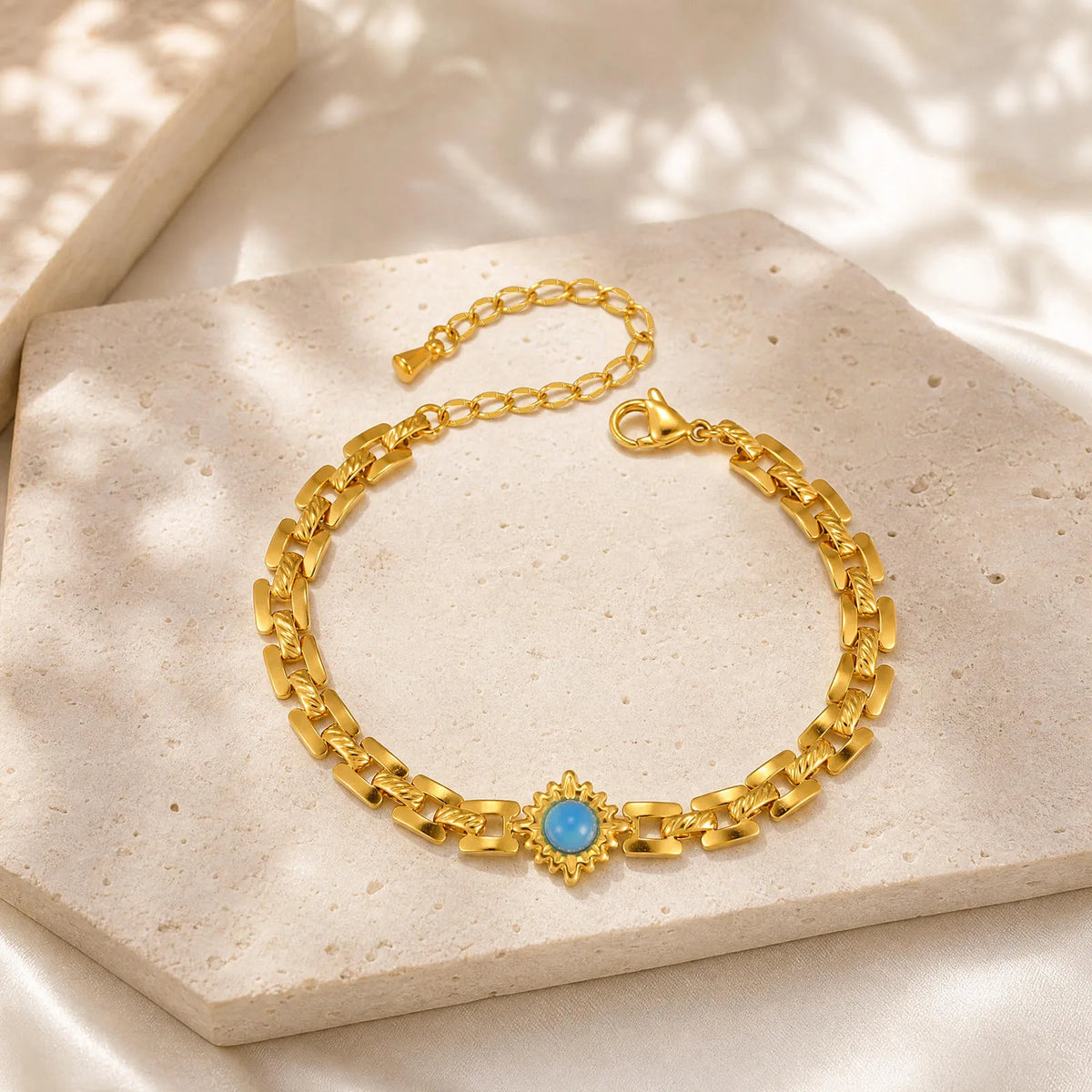 Sun Charm Bracelet – Gold Plated Geometric Bar Link Chain Charm Bracelet SPOT