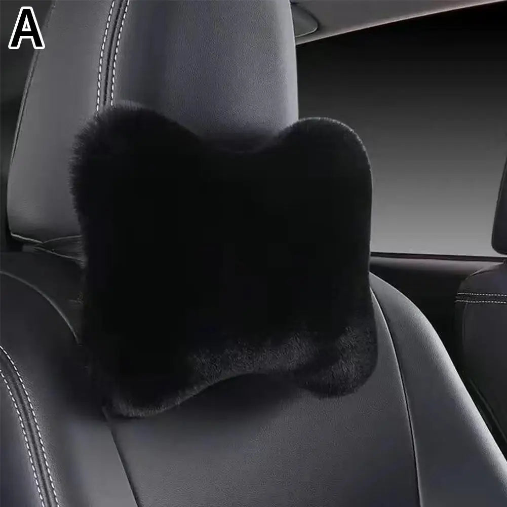 Plush Car Neck & Lumbar Pillow – Soft Universal Headrest Cushion Car Neck Pillow SPOT Black