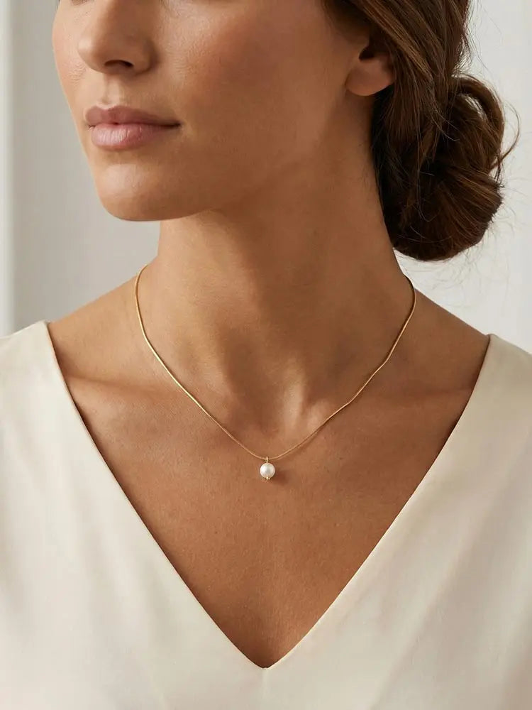Stainless Steel Pearl Pendant Necklace – Hypoallergenic Gold Pendant Necklace SPOT