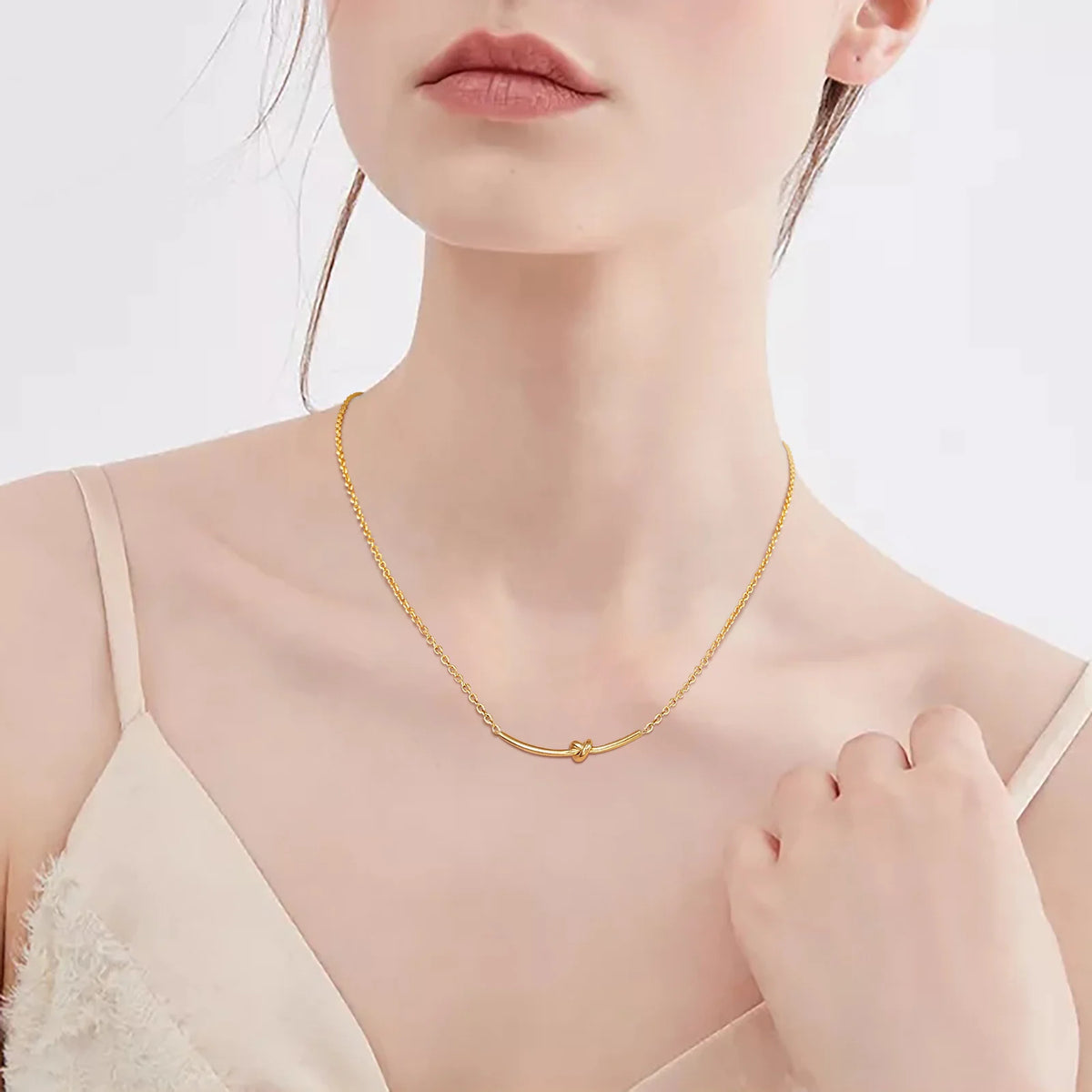 Knot Bar Pendant Necklace for Women – Gold Stainless Steel Pendant Necklace SPOT