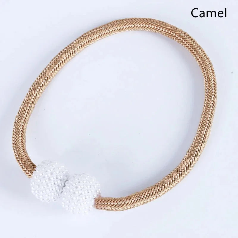 Magnetic Curtain Tie Back Clips – Pearl Ball Buckle Holders Curtain Tie Backs SPOT Camel 1Pcs