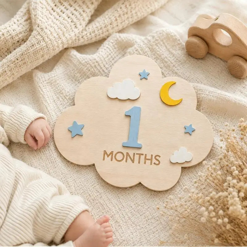 Wooden Baby Monthly Milestone Marker Set – Cloud Shape Baby Milestone Photo Prop SPOT A set