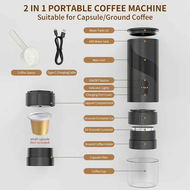DUTRIEUX Portable Capsule Espresso Machine – USB Rechargeable Capsule Espresso Machine SPOT