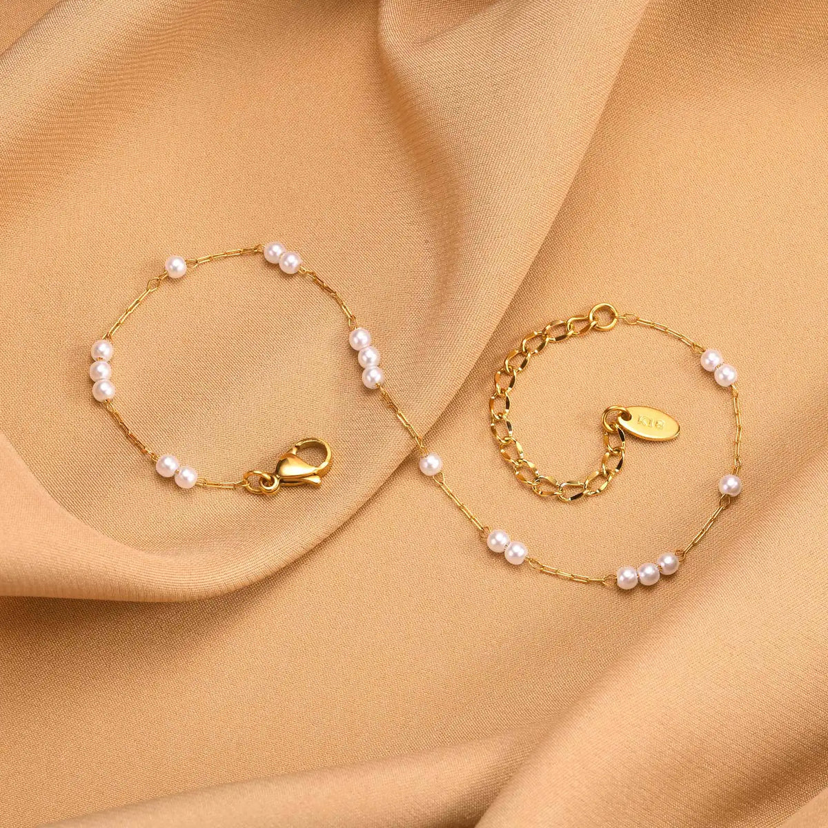 18K Gold Pearl Anklet | Adjustable Stainless Steel Foot Chain Pearl Anklet SPOT