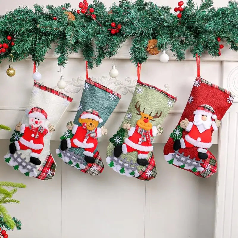 Linen Christmas Stockings 3D Reindeer & Santa – Reusable Décor Christmas Stocking SPOT