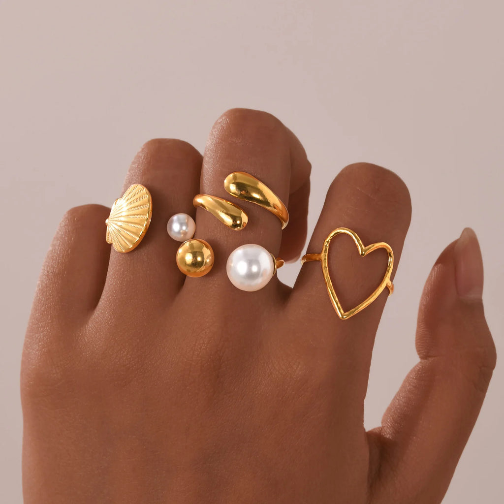 Pearl Open Ring Women – 18K Gold Plated Stainless Steel Cuff Fashion Ring SPOT