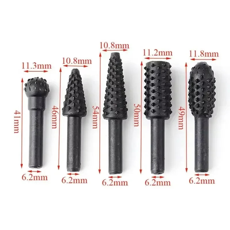 5-Pc Rotary Rasp File Drill Bit Set – 1/4" Shank Burr Kit Rotary Rasp Bit Set SPOT