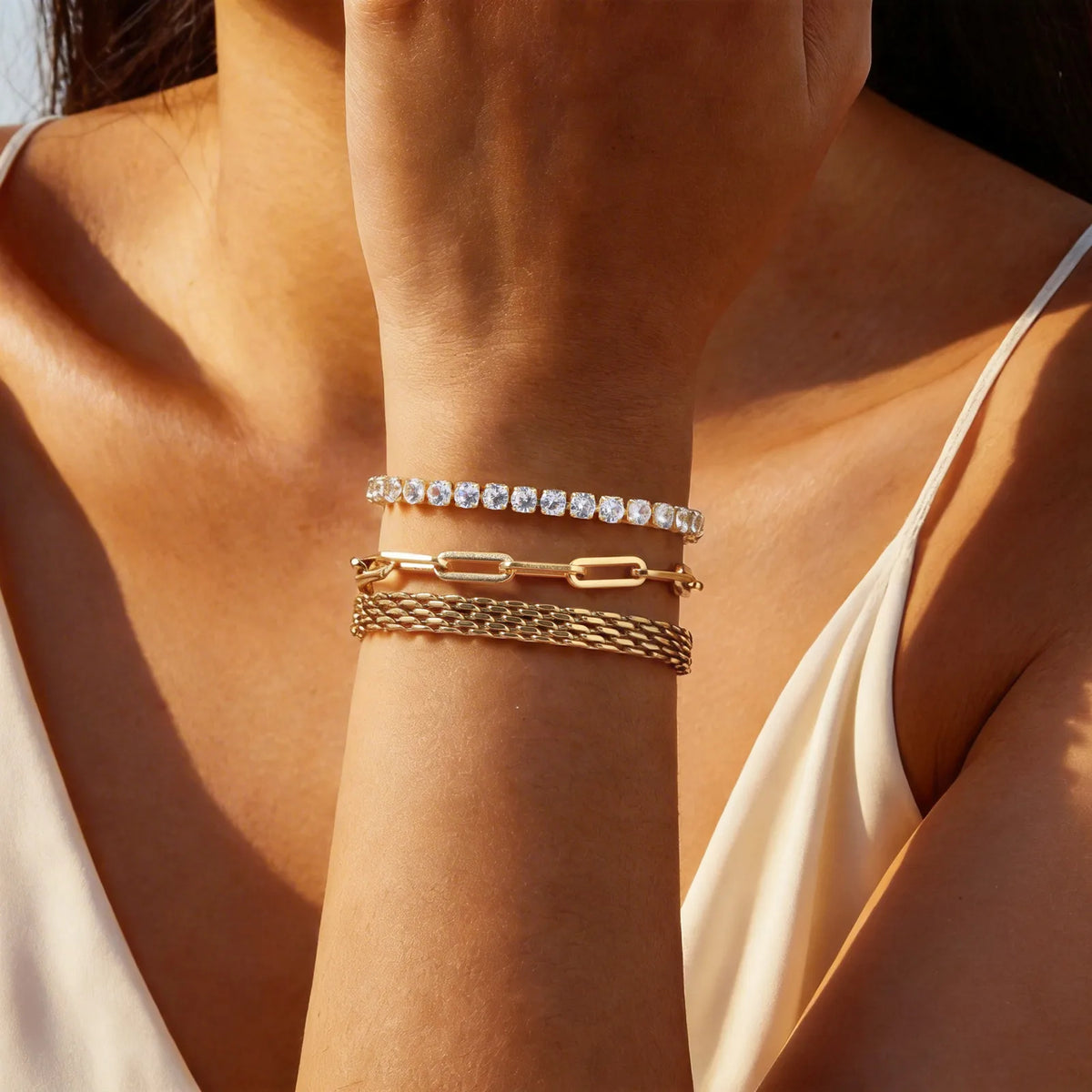 Women's CZ Starburst Tennis Bracelet – Waterproof Stainless Steel Tennis Bracelet SPOT