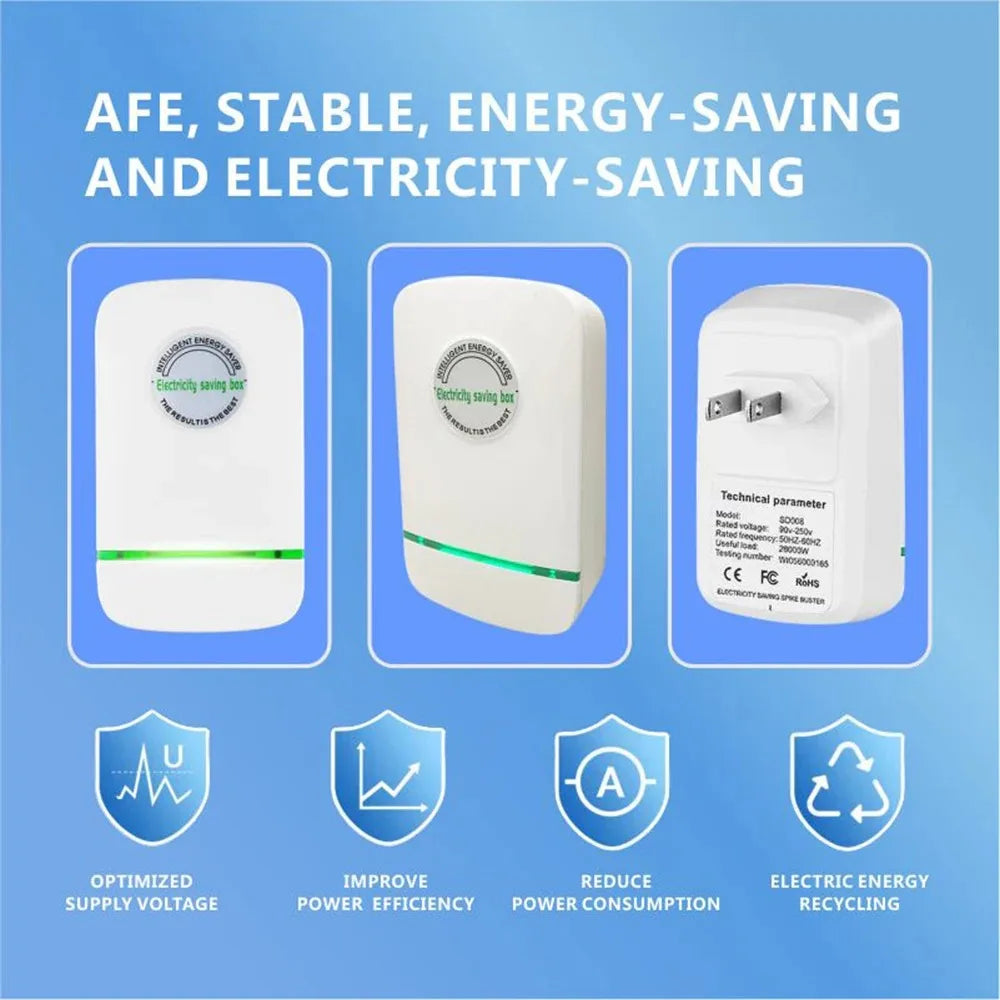 EU Plug Energy Saver Box 90V–250V Voltage Stabilizer | Home Energy Saving Device SPOT