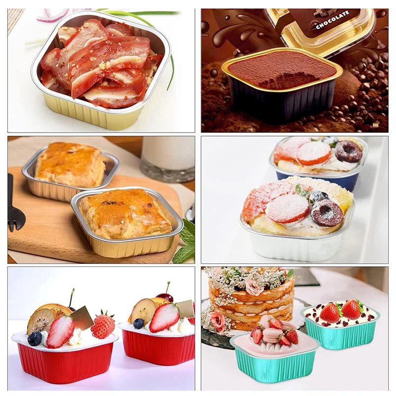 50-Pack Aluminum Foil Baking Cups with Lids & Forks Foil Baking Cups SPOT