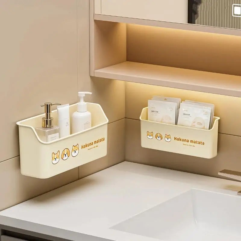 Wall-Mounted Adhesive Storage Basket – Waterproof PP Organizer Wall Storage Basket SPOT