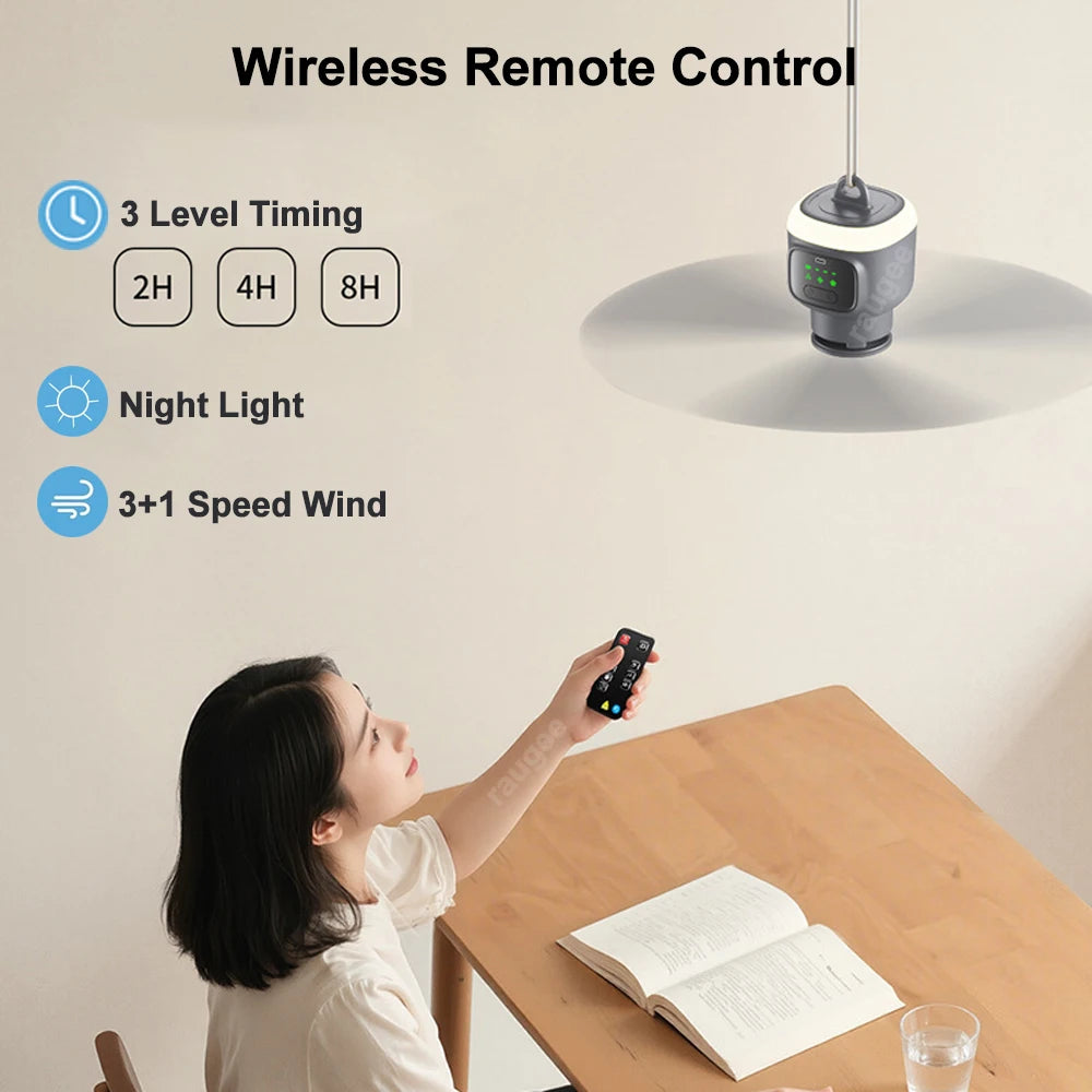 12000mAh Portable Ceiling Fan with LED Light & Remote Portable Ceiling Fan SPOT