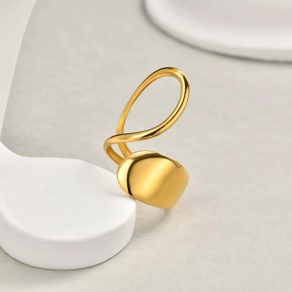 Asymmetrical Geometric Open Ring – 18K Gold Stainless Steel Fashion Ring SPOT
