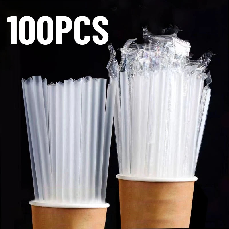 100-Pack Clear Disposable Straws – Drinks, Party & Smoothies Disposable Drinking Straws SPOT