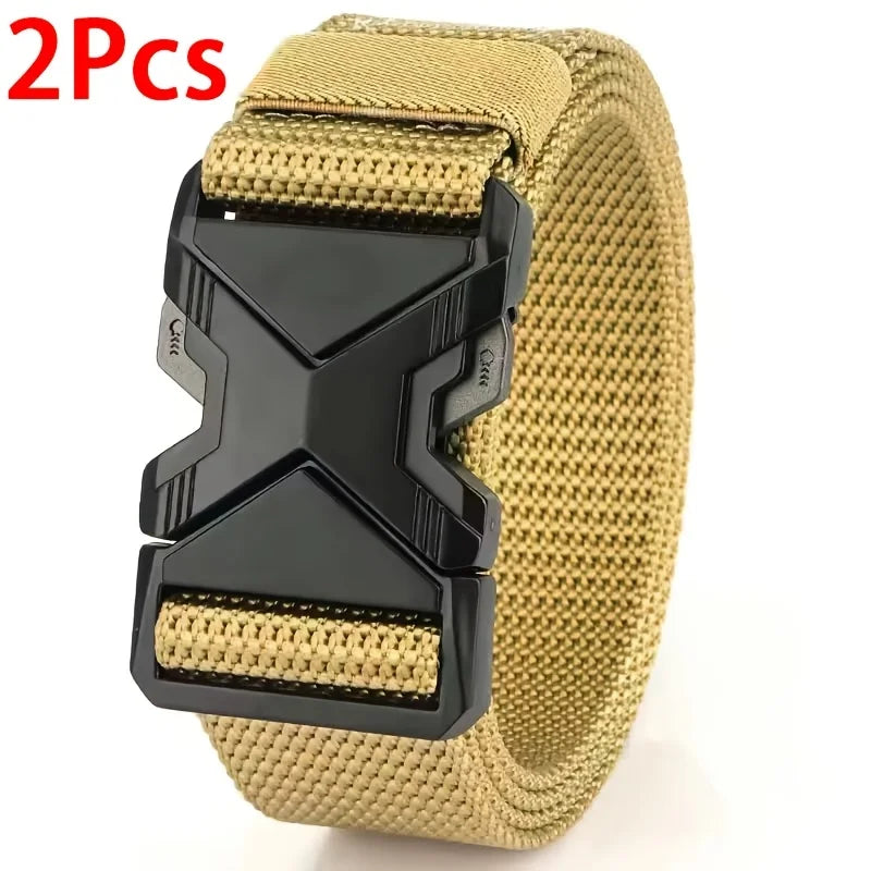 2-Pack Nylon Canvas Sports Belt – Unisex Plastic Buckle Waistband Nylon Canvas Belt SPOT 2Pcs Khaki 125cm