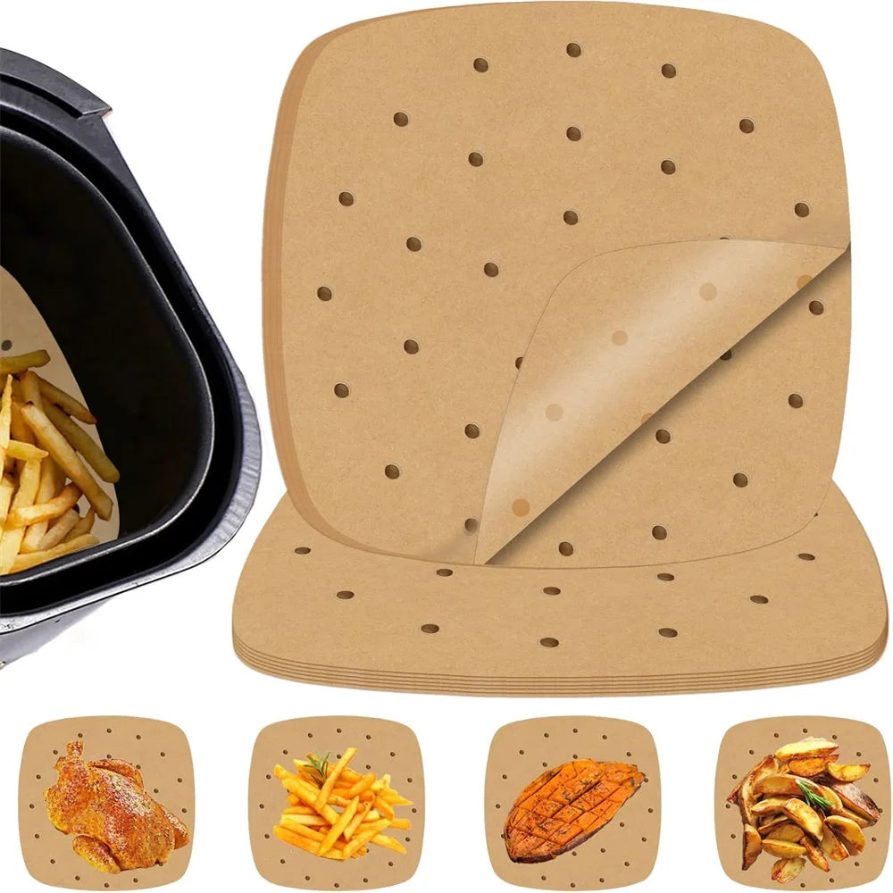 100-Pack Square Air Fryer Parchment Paper Liners – Perforated Air Fryer Liners SPOT