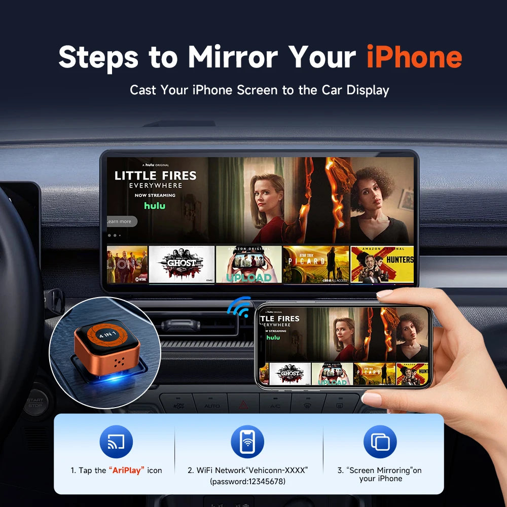 Mini Ultra Wireless CarPlay & Android Auto Adapter 4-in-1 Wireless CarPlay Adapter SPOT