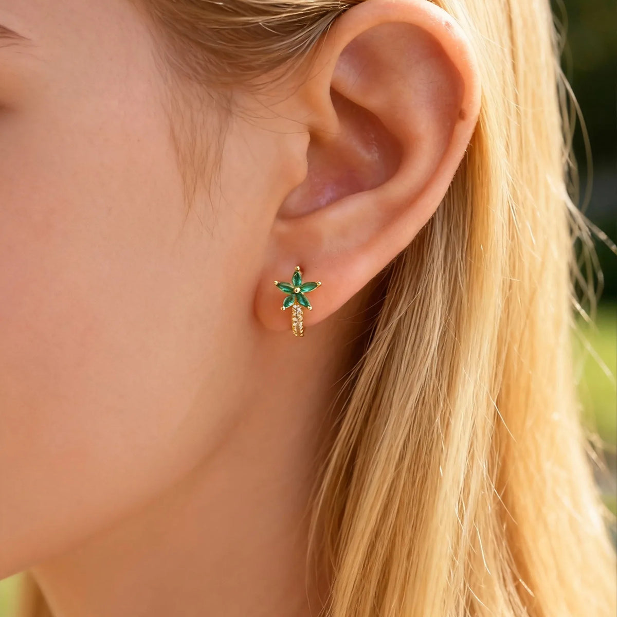 Gold CZ Flower Huggie Hoop Earrings – Hypoallergenic Steel Huggie Hoop Earrings SPOT