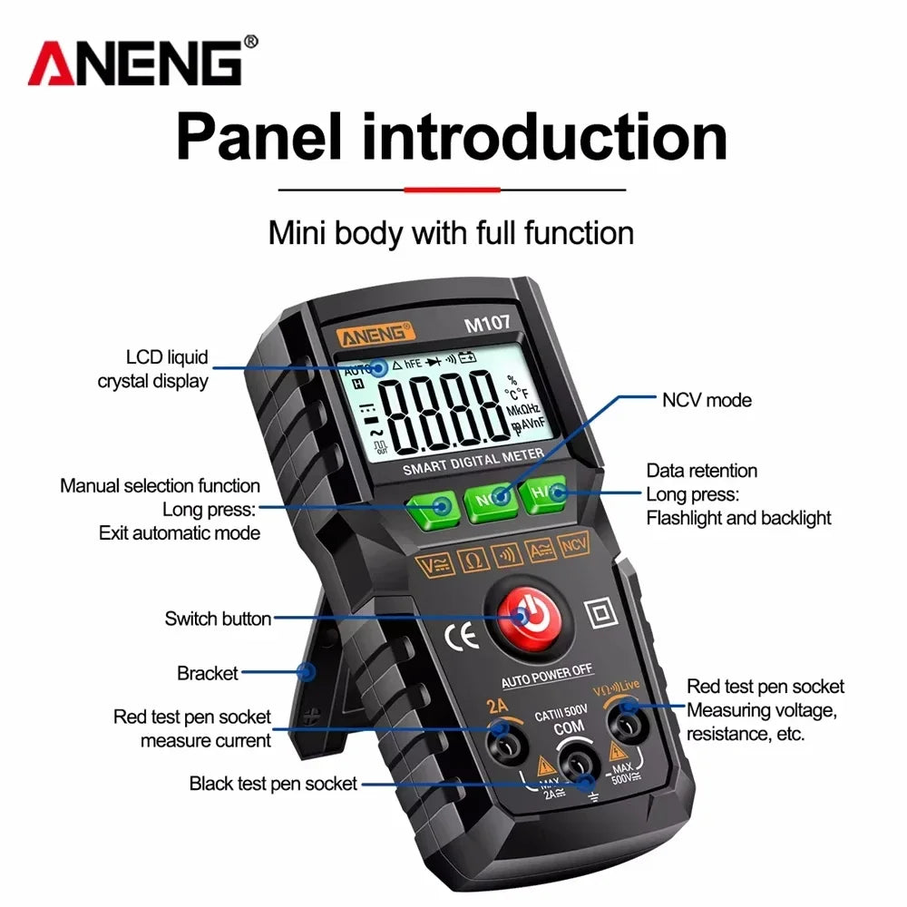 ANENG M107 Mini Digital Multimeter 4000 Count Auto-Range AC/DC Digital Multimeter SPOT