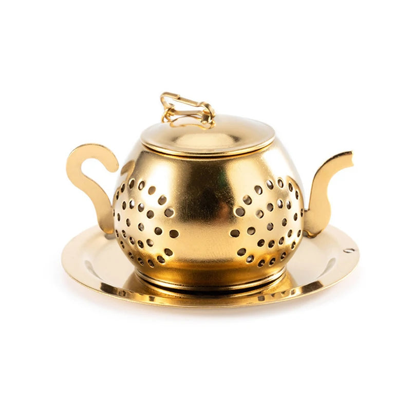 Teapot-Shaped Stainless Steel Tea Infuser with Drip Tray Loose Leaf Tea Infuser SPOT A