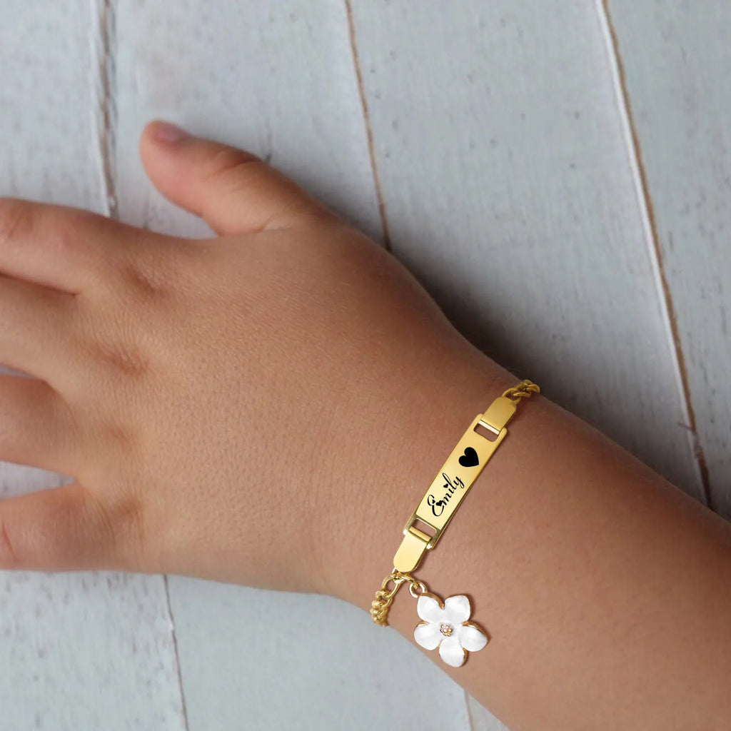 Personalized Baby Girl ID Bracelet – Gold Engraved Name & Date Personalized ID Bracelet SPOT