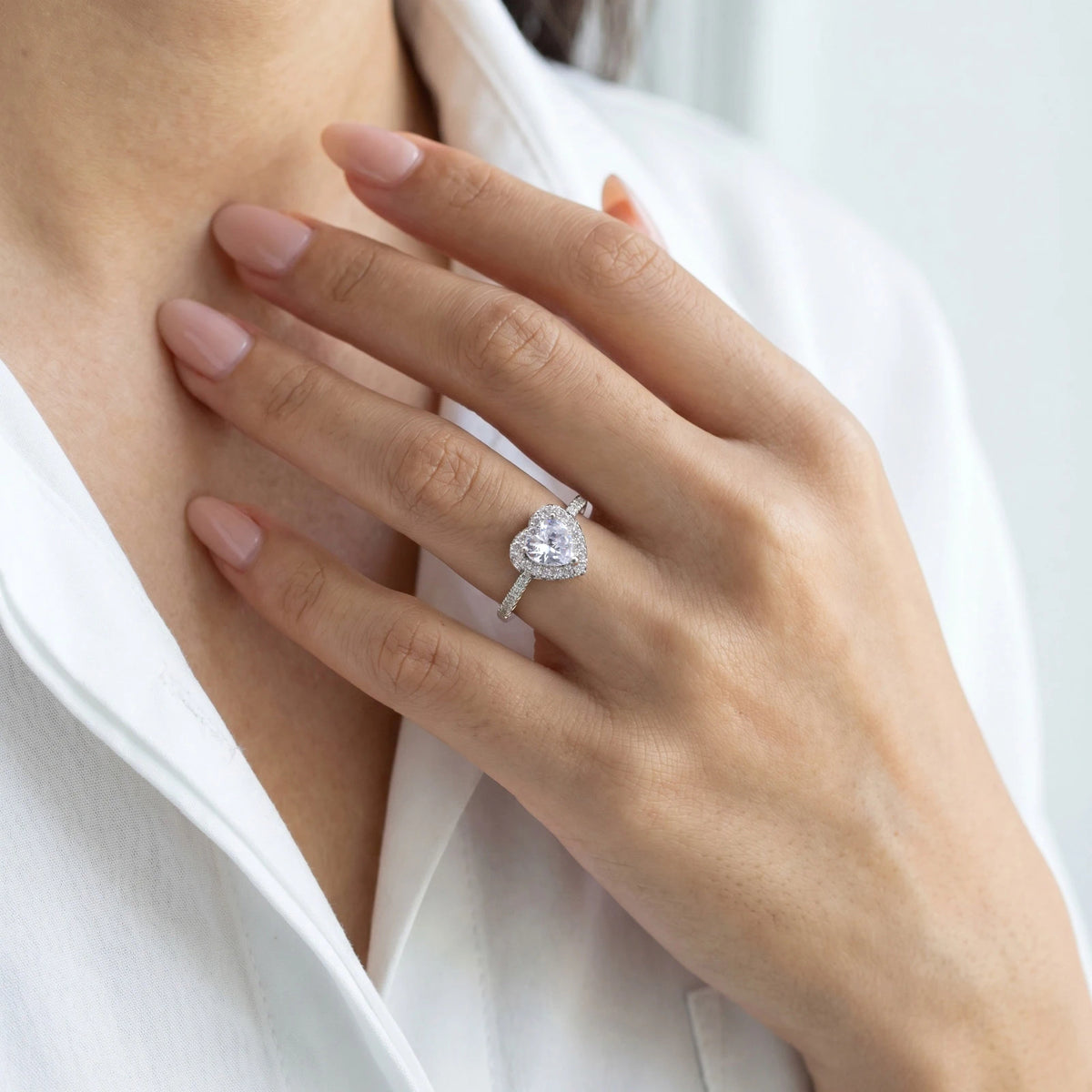 Adjustable Zircon Heart Ring for Women – Open Band, Silver Fashion Ring SPOT