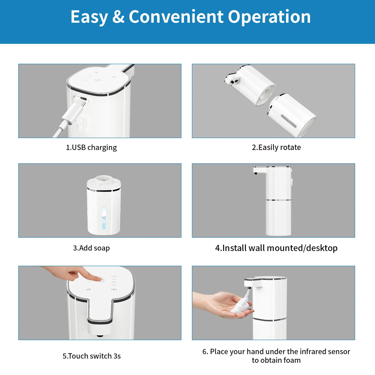 Touchless Wall-Mounted Foam Soap Dispenser 420ml Auto Sensor Automatic Soap Dispenser SPOT