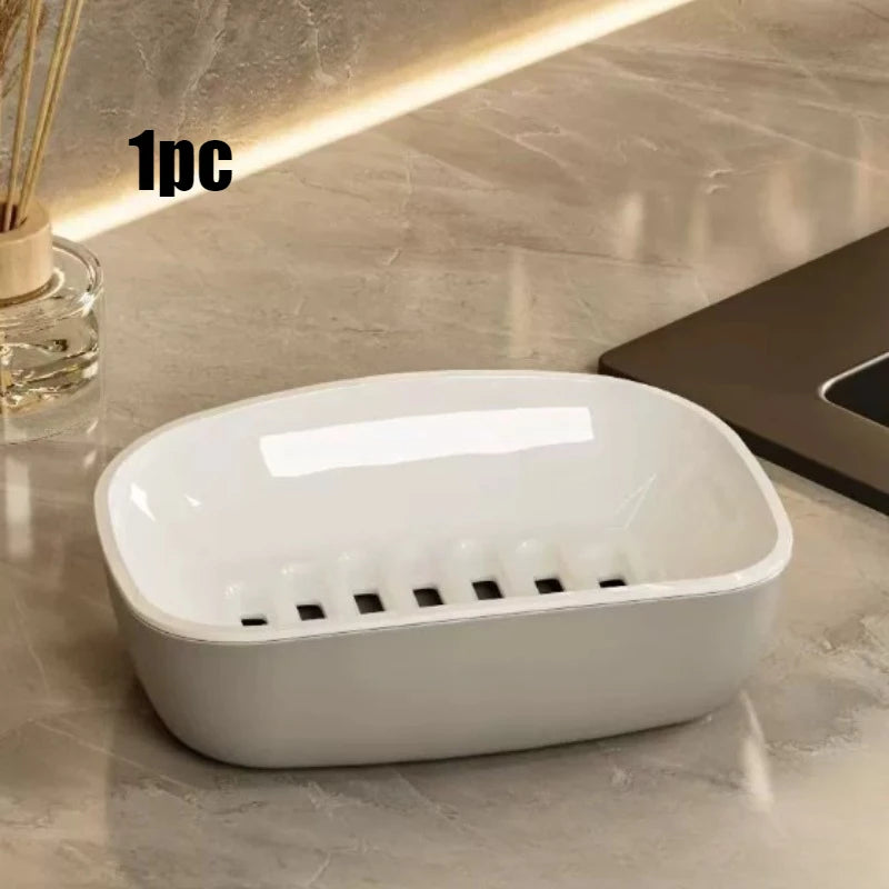 Double Layer Draining Soap Dish – Non-Slip Self-Draining Holder Draining Soap Dish SPOT GRAY