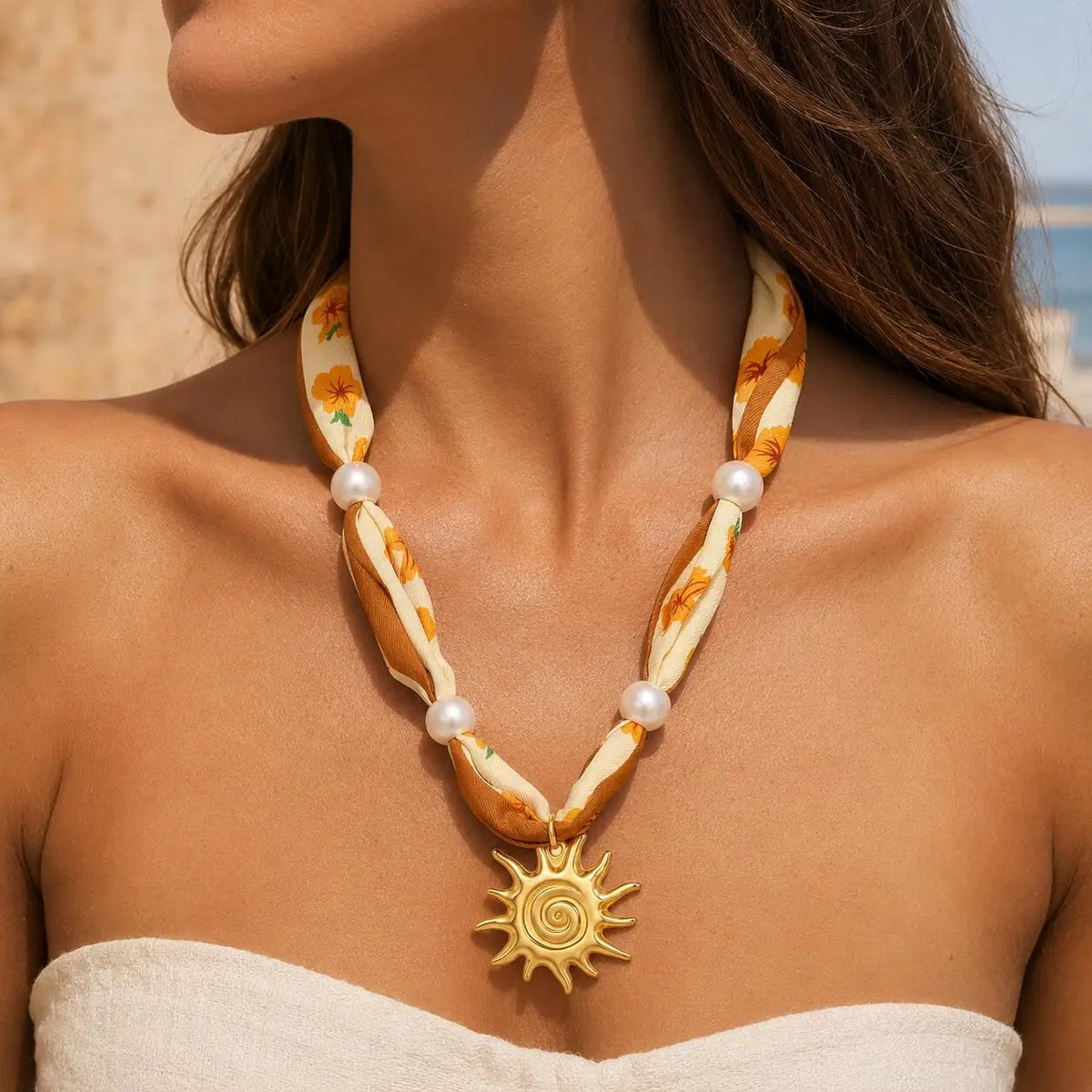 Vintage Silk Ribbon Necklace – 18K Gold Sunburst Pendant Pendant Necklace SPOT Default Title