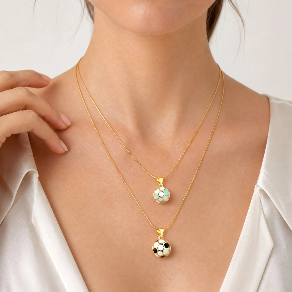 Enamel Soccer Ball Pendant Necklace – 18K Gold Plated Steel Pendant Necklace SPOT