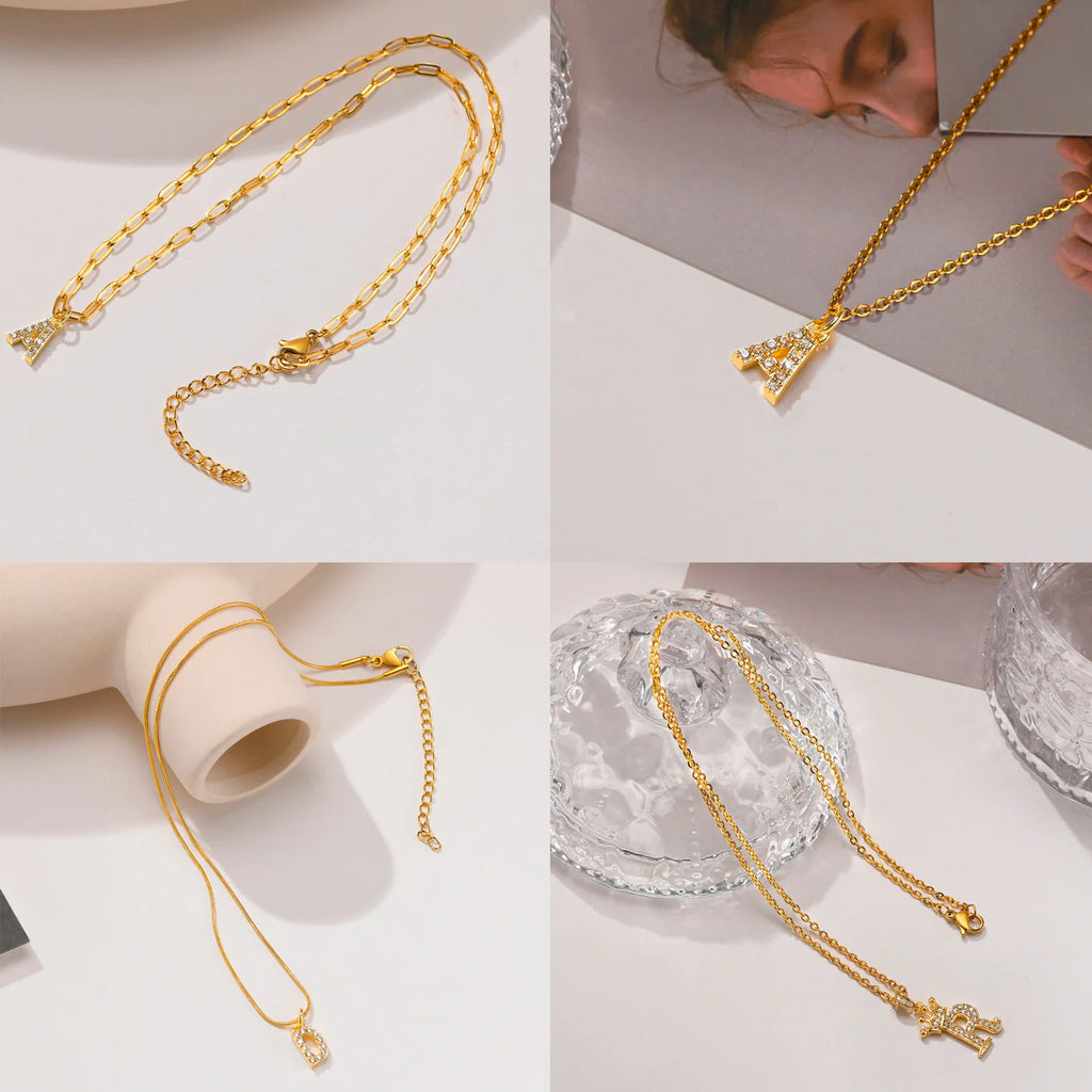 Zirconia Initial Letter Necklace – Gold Snake Chain A–Z Initial Pendant Necklace SPOT