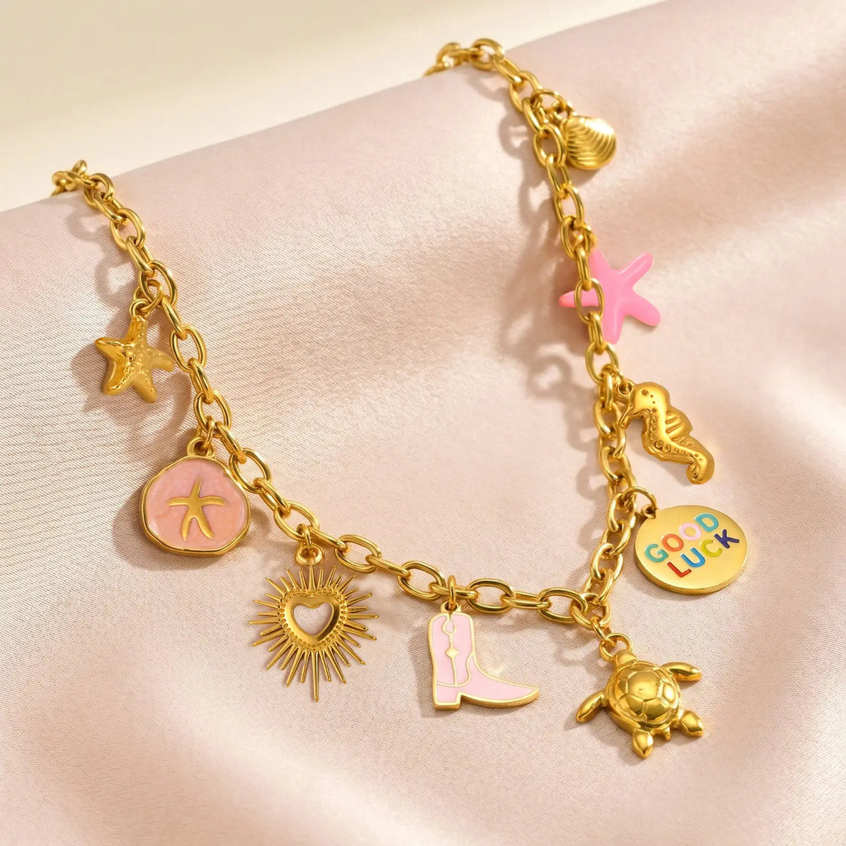 18K Gold Plated Multi Charm Necklace – Waterproof Boho Charm Pendant Necklace SPOT