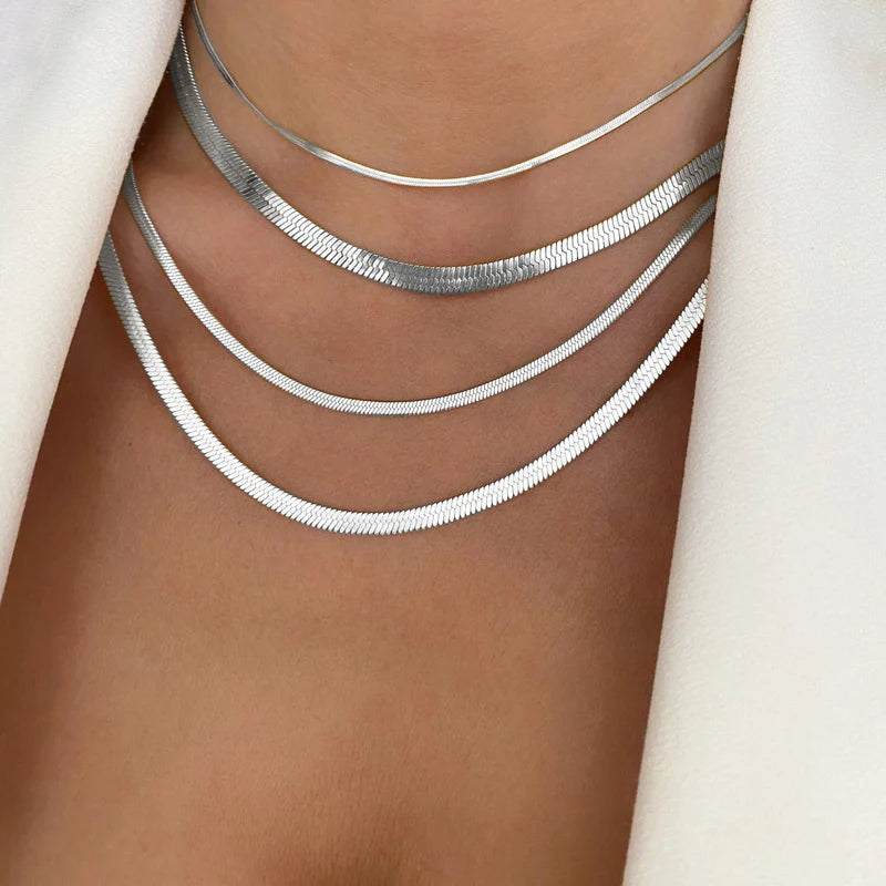 Herringbone Chain Necklace – Stainless Steel Collarbone Choker Chain Necklace SPOT