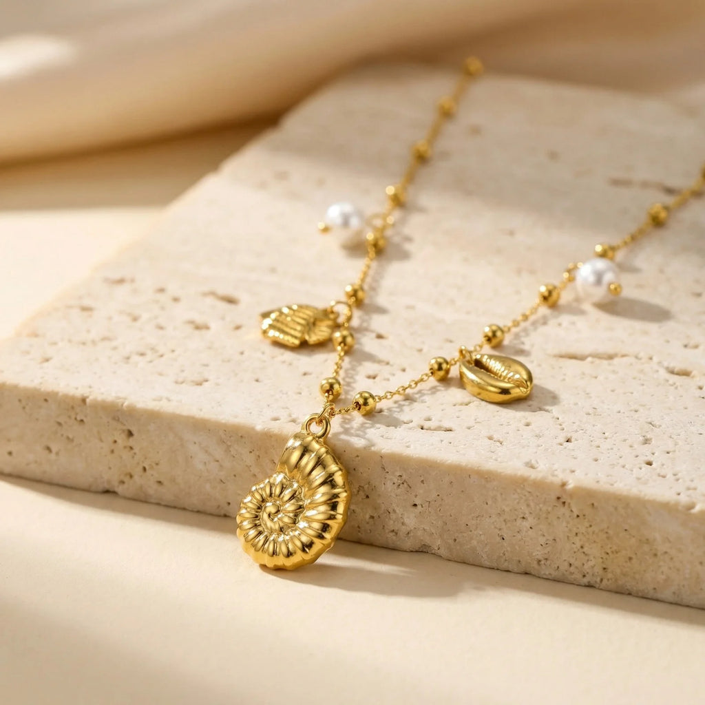 Gold Plated Beach Necklace – Seashell Ocean Charm Pendant Pendant Necklace SPOT