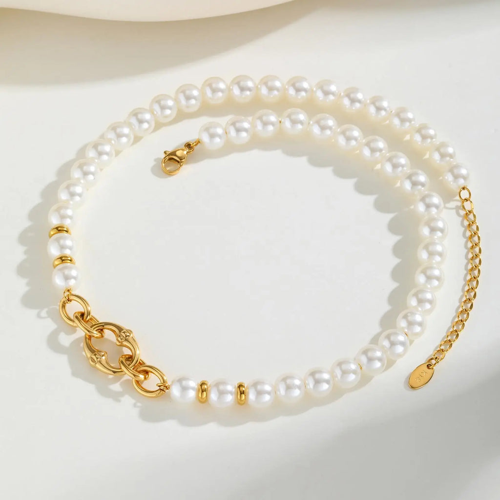 Meaeguet 8mm Pearl Choker Necklace – Stainless Steel Waterproof Pearl Choker Necklace SPOT
