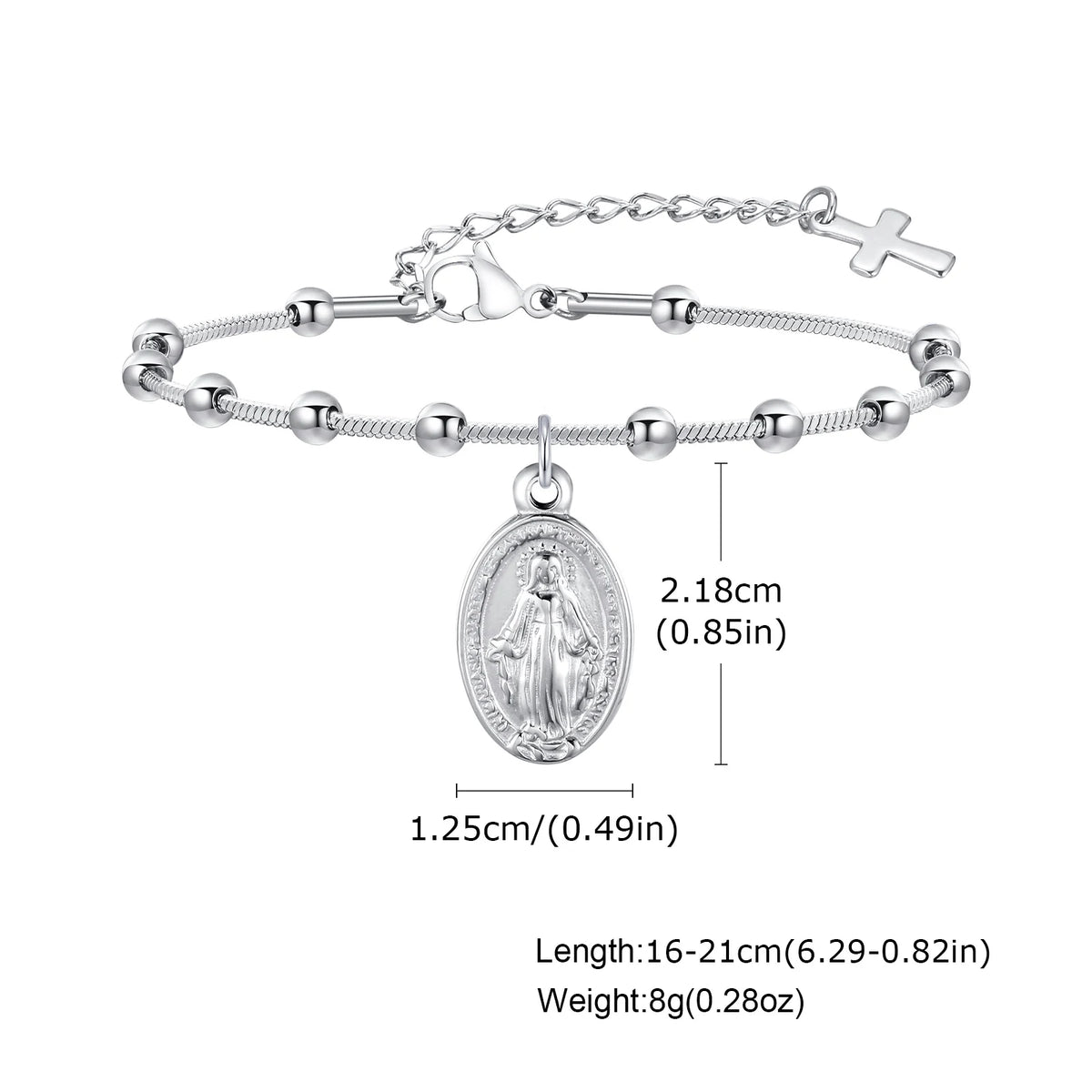 Virgin Mary Rosary Bead Cross Bracelet – Tri-Color Adjustable Religious Bracelet SPOT BR-1526S