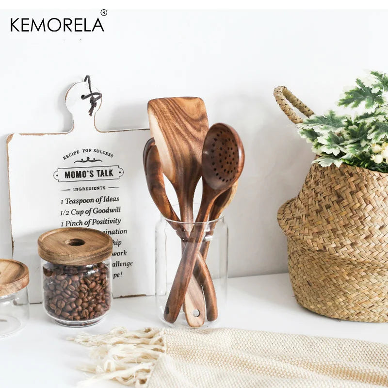 KEMORELA Teak Wood Skimmer Spoon – Nano Colander Soup Ladle Wooden Kitchen Utensil SPOT