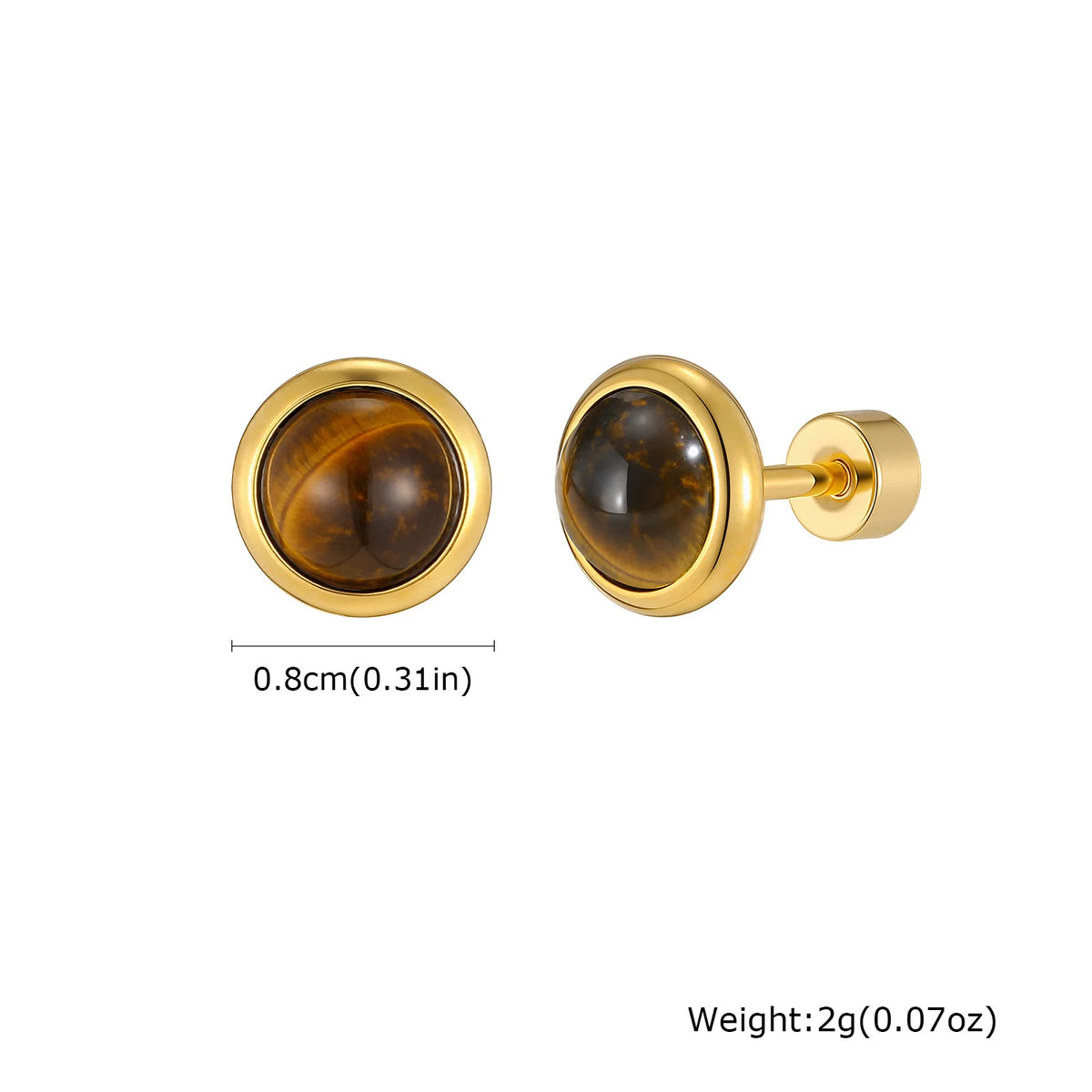 Tiger Eye Stud Earrings – 18K Gold Plated Stainless Steel Stud Earrings SPOT ES-361G03