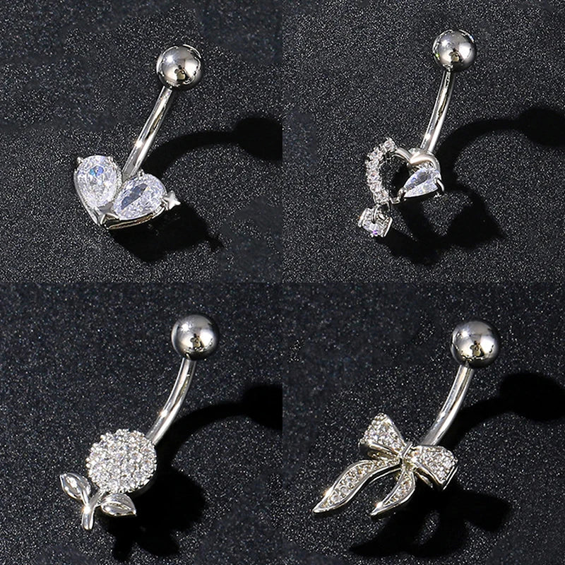 Zircon Belly Button Ring – Stainless Steel Navel Piercing Jewelry Navel Piercing Ring SPOT